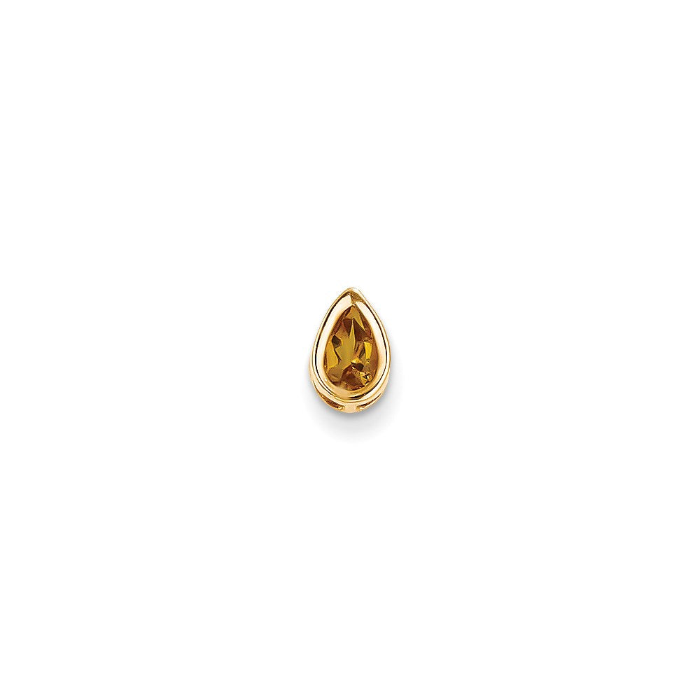 14K Yellow Gold 6x4mm Pear Citrine Checker bezel pendant