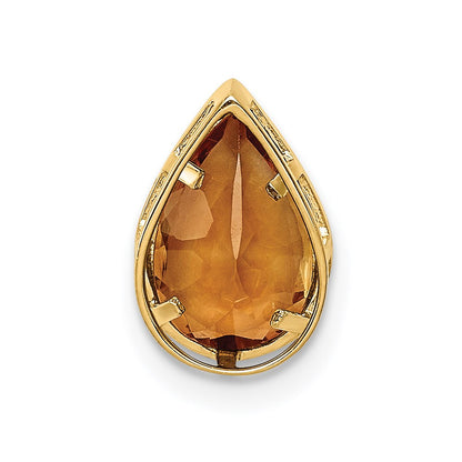 14K Yellow Gold 9x6mm Pear Citrine bezel pendant