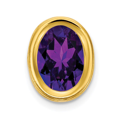 14K Yellow Gold 7x5mm Oval Amethyst Checker bezel pendant
