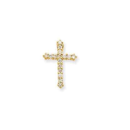 14K Yellow Gold AAA Real Diamond Cross