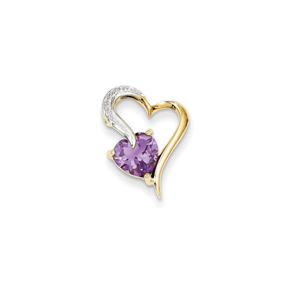 14K Yellow Gold Real Diamond and Amethyst Heart Pendant