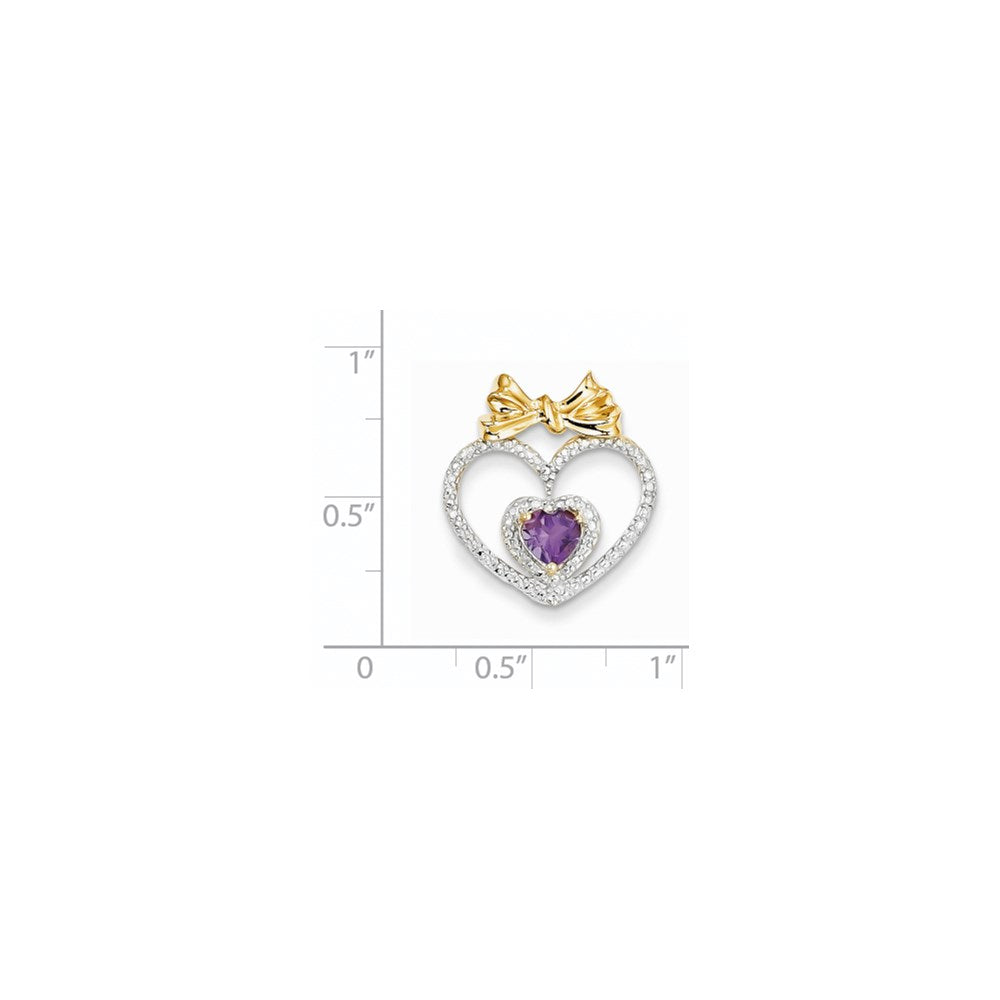 14K Yellow Gold Real Diamond and Amethyst Heart Pendant