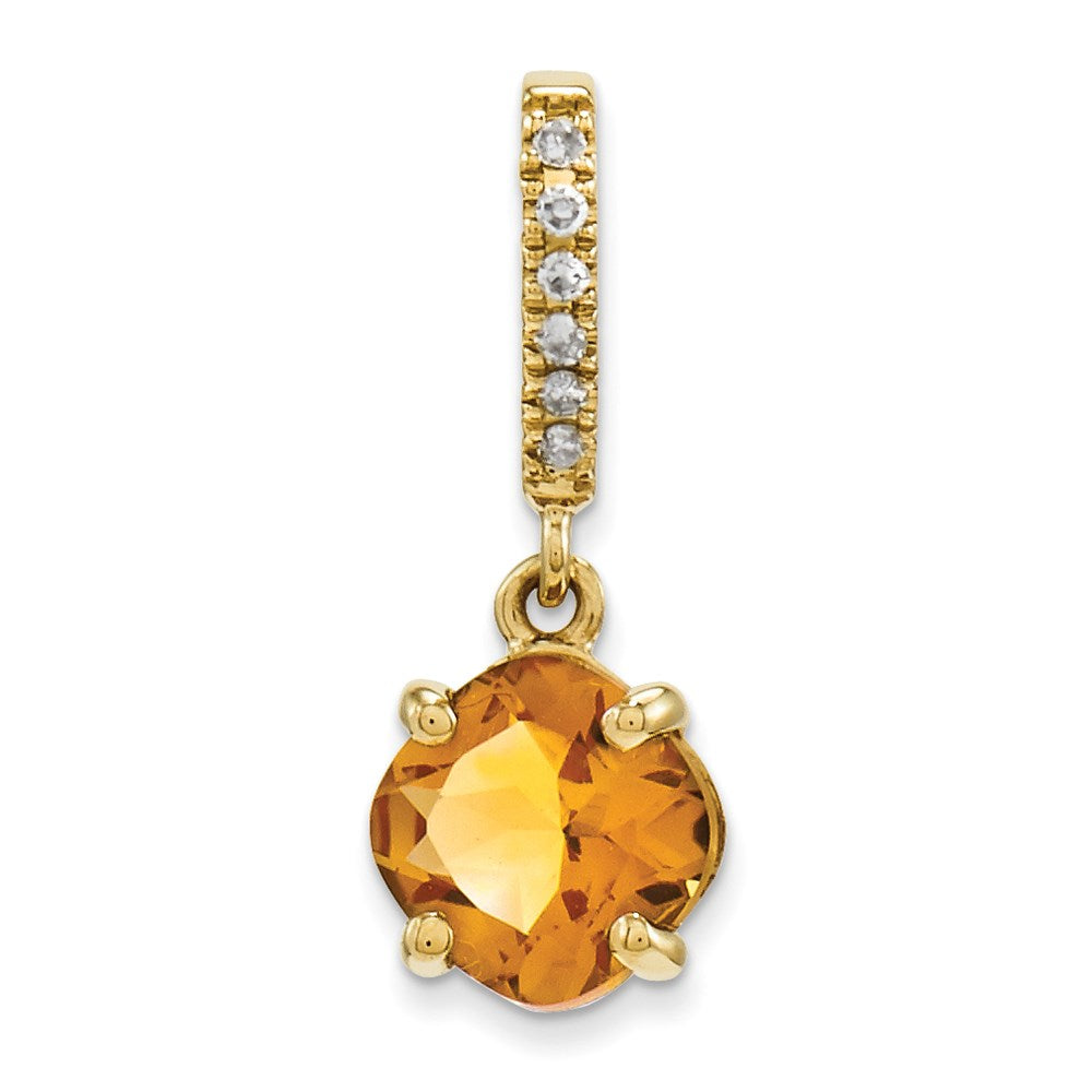 14K Yellow Gold Real Diamond and Citrine Pendant