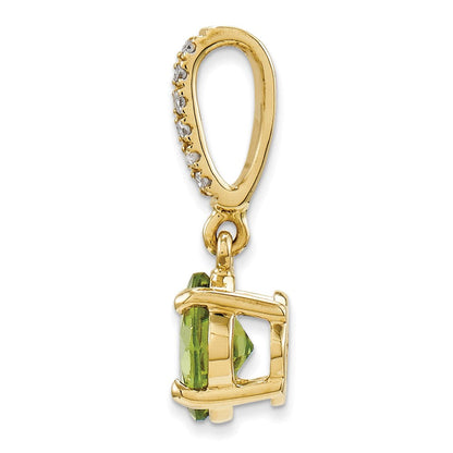 14K Yellow Gold Real Diamond and Peridot Pendant