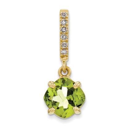 14K Yellow Gold Real Diamond and Peridot Pendant