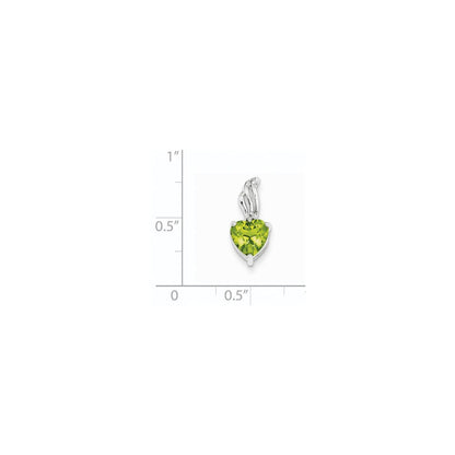14k White Gold Real Diamond and Peridot Heart Pendant