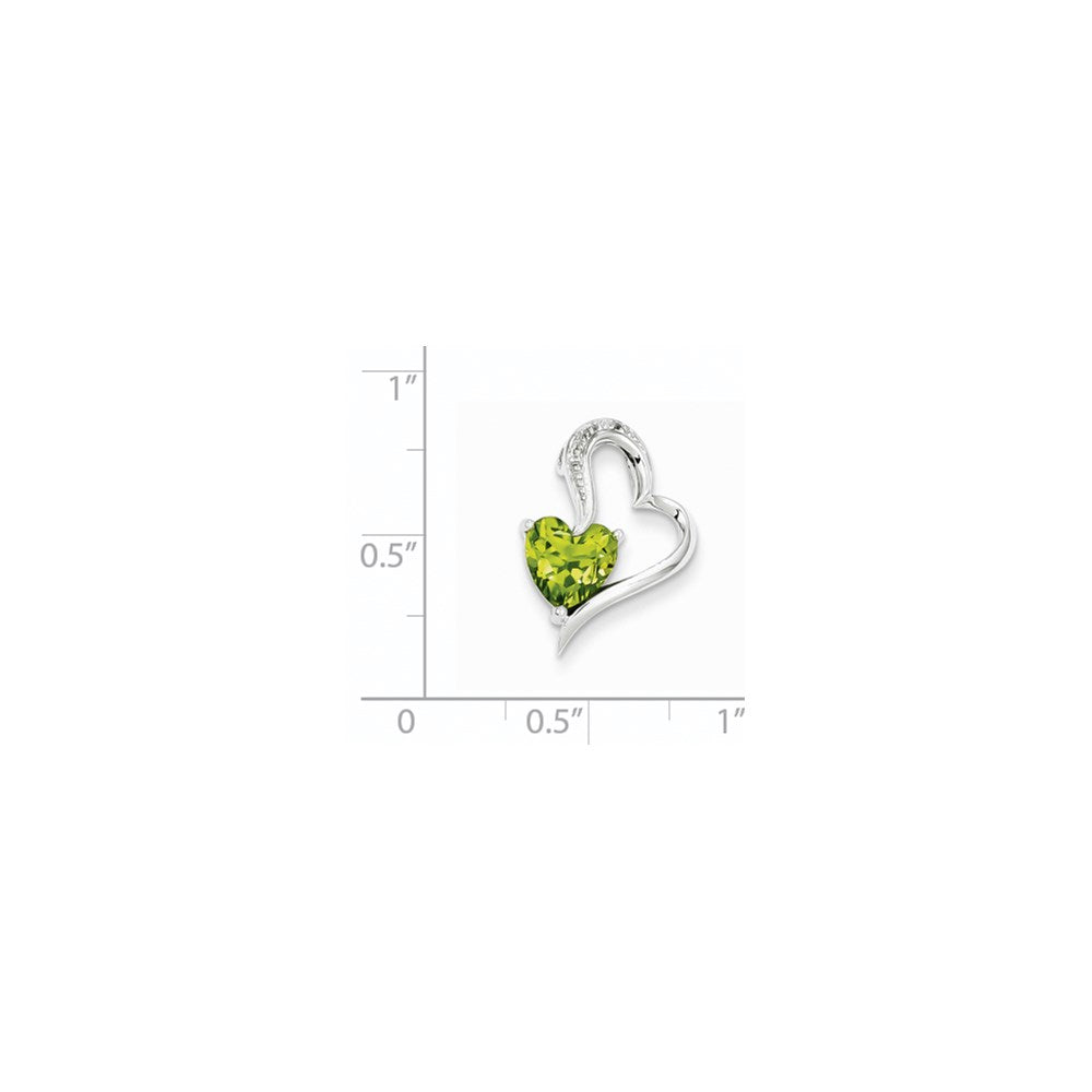 14k White Gold Real Diamond and Peridot Heart Pendant