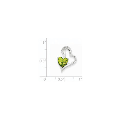 14k White Gold Real Diamond and Peridot Heart Pendant