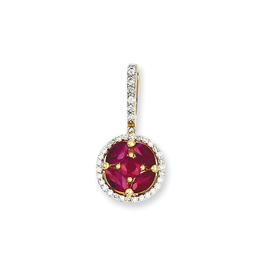 14k Two-tone Gold Real Diamond u0026 Ruby Pendant