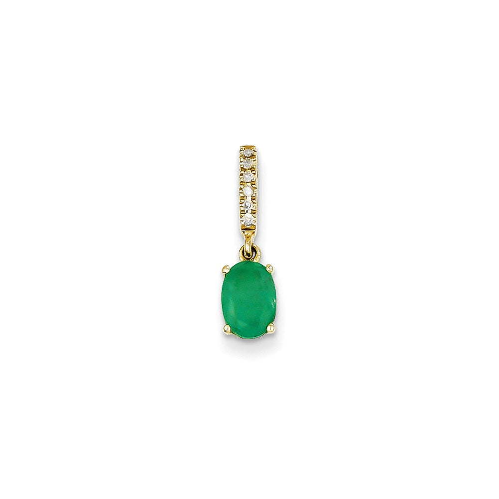 14K Yellow Gold Real Diamond and Emerald Pendant