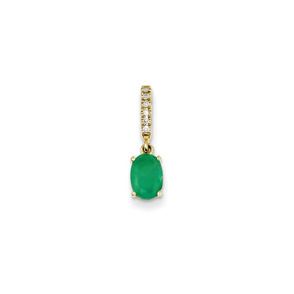 14K Yellow Gold Real Diamond and Emerald Pendant