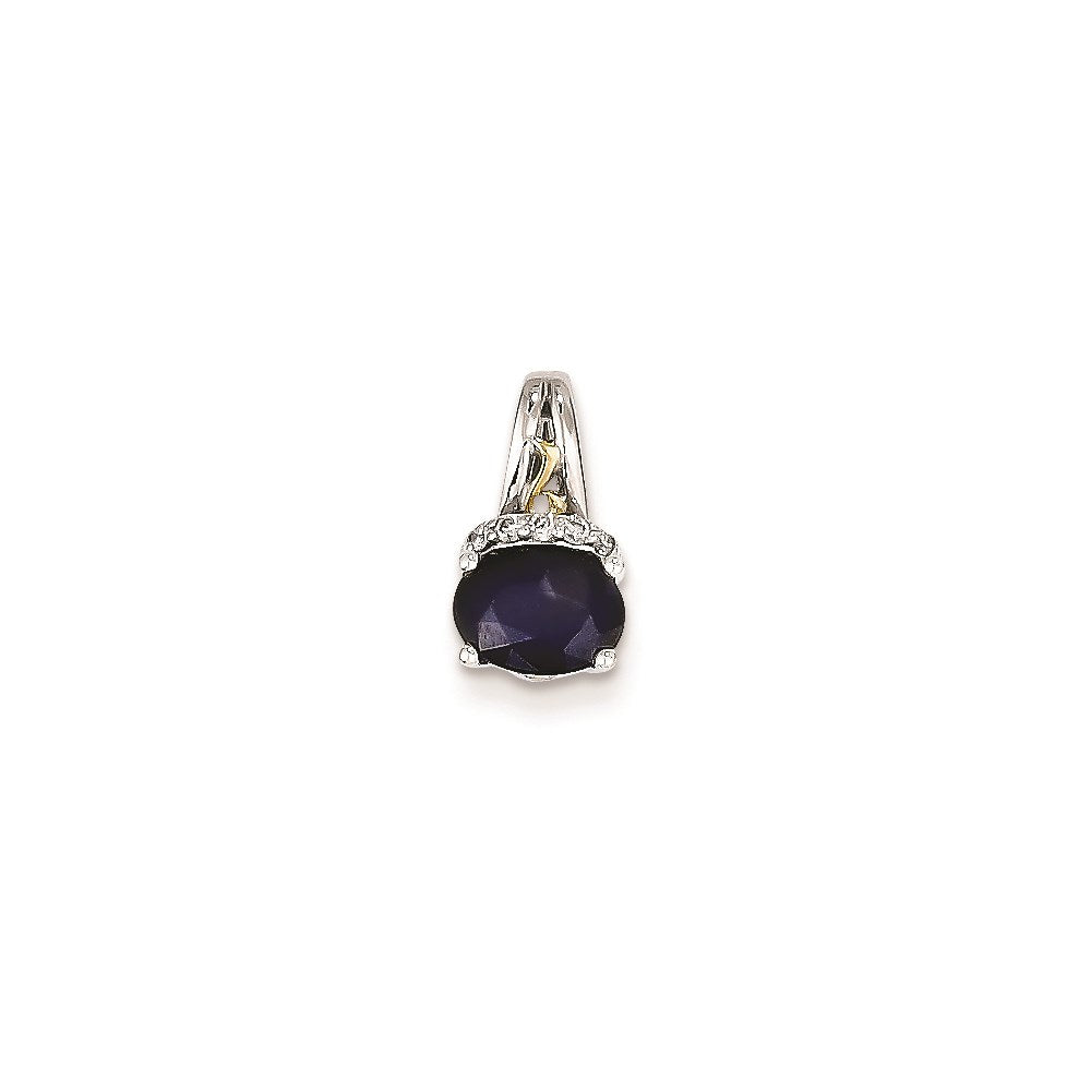 14K White Gold u0026 Yellow Rhodium Real Diamond u0026 Sapphire Pendant