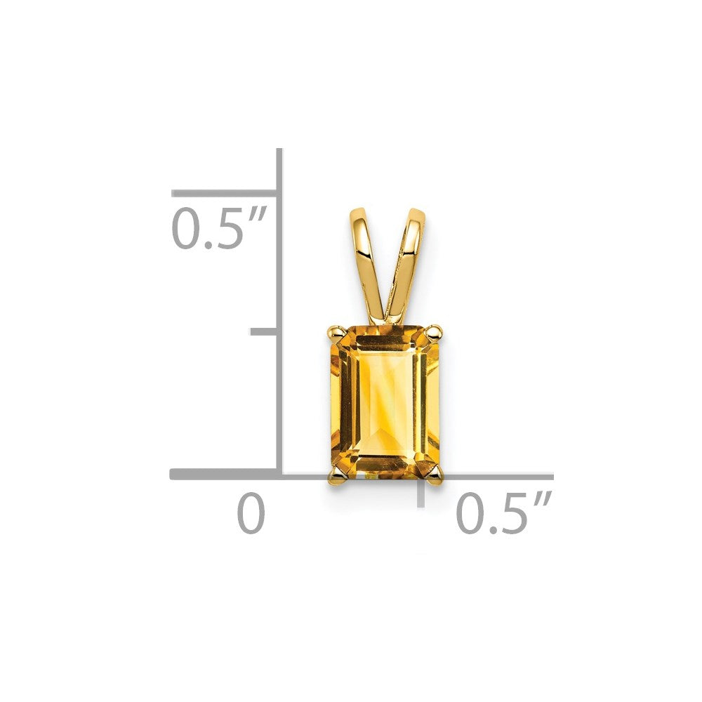 14K Yellow Gold 7x5mm Emerald Cut Citrine pendant