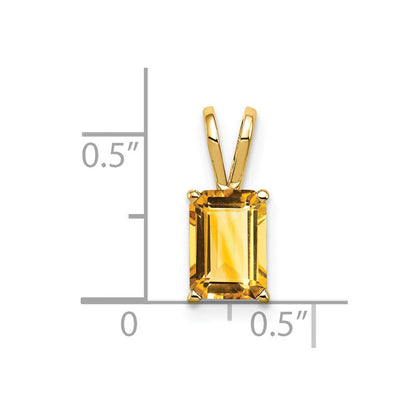 14K Yellow Gold 8x6mm Emerald Cut Citrine pendant