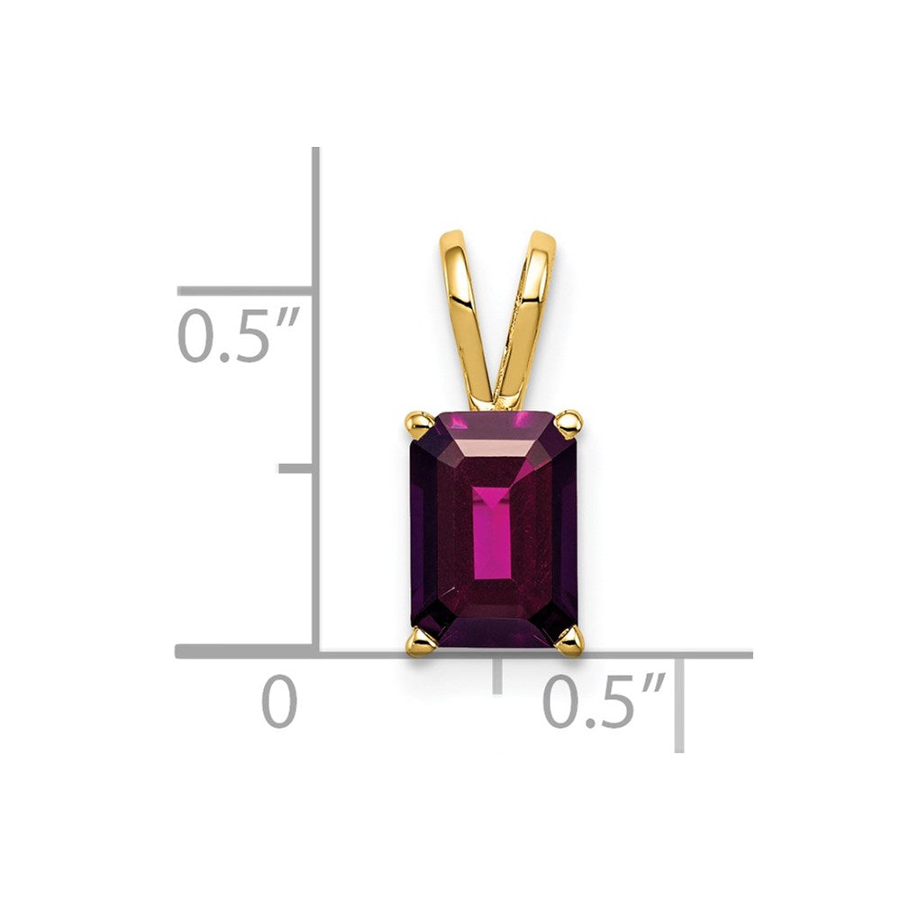 14k Yellow Gold 8x6mm Emerald Cut Rhodolite Garnet pendant