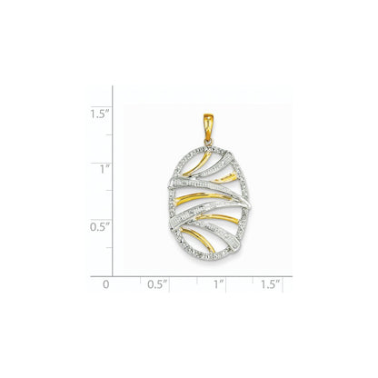 14K Yellow Gold Real Diamond Oval Swirl Pendant