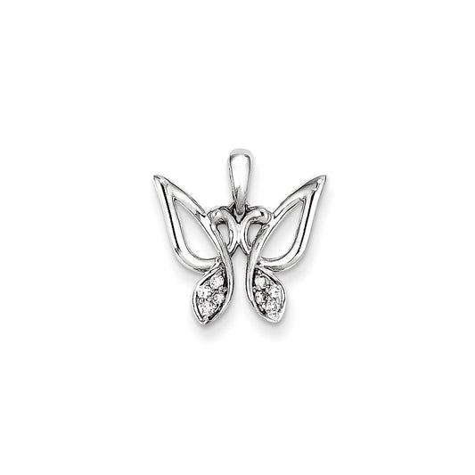 14K White Gold u0026 Real Diamond Butterfly Pendant
