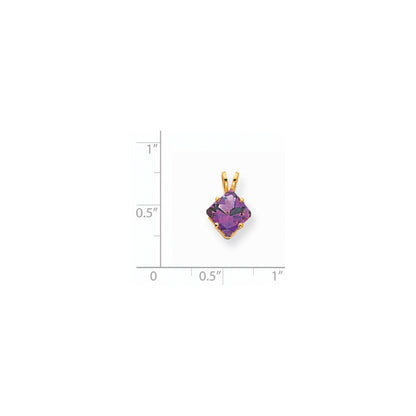 14K Yellow Gold 7mm Princess Cut Amethyst pendant