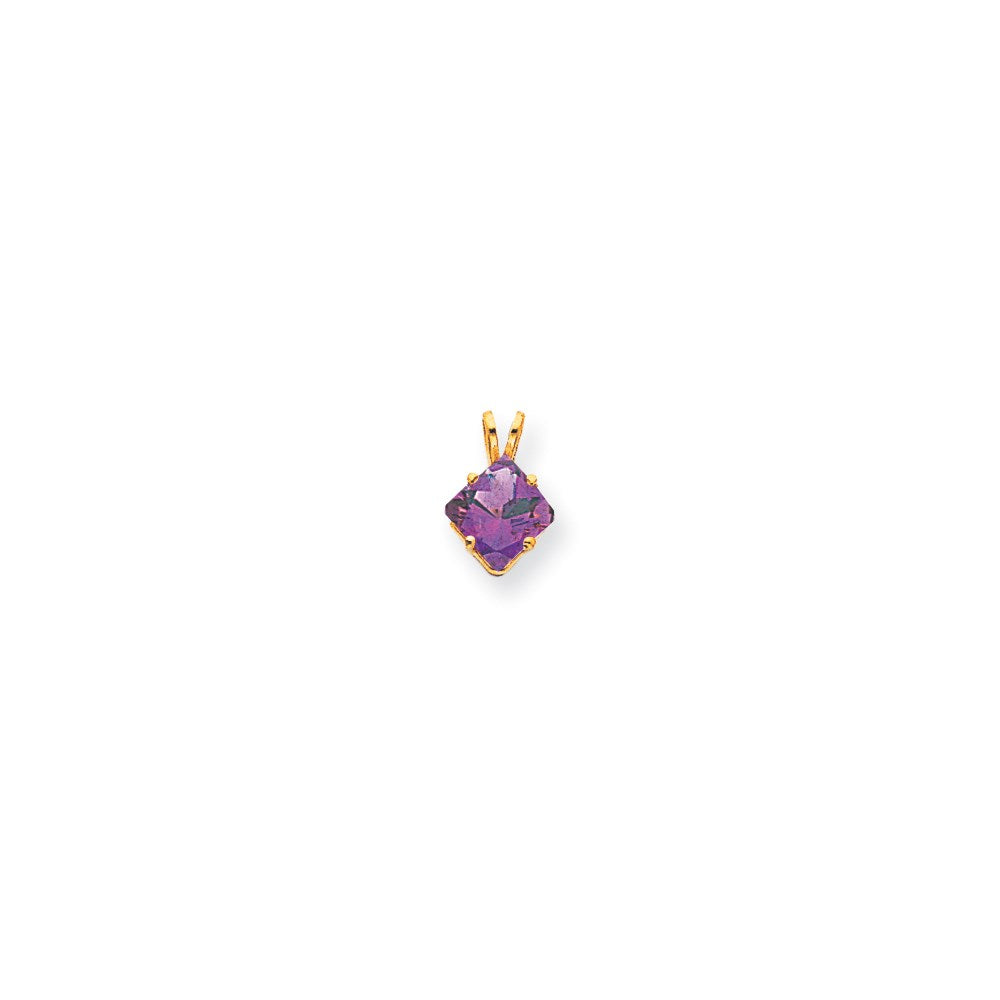 14K Yellow Gold 7mm Princess Cut Amethyst pendant