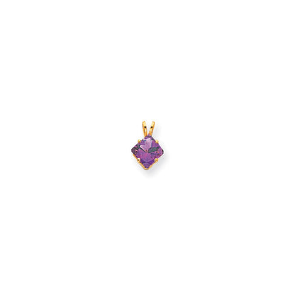 14K Yellow Gold 7mm Princess Cut Amethyst pendant