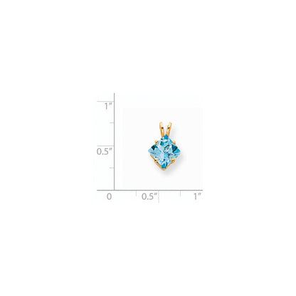 14K Yellow Gold 7mm Princess Cut Blue Topaz pendant