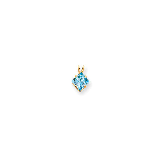 14K Yellow Gold 7mm Princess Cut Blue Topaz pendant