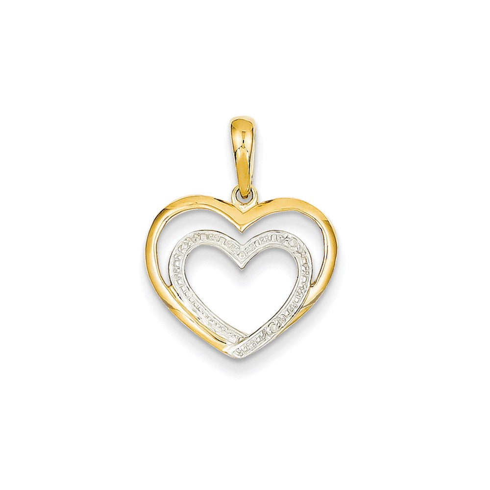 14K Yellow Gold Real Diamond u0026 Rhodium Double Heart Pendant