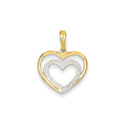 14K Yellow Gold Real Diamond u0026 Rhodium Double Heart Pendant