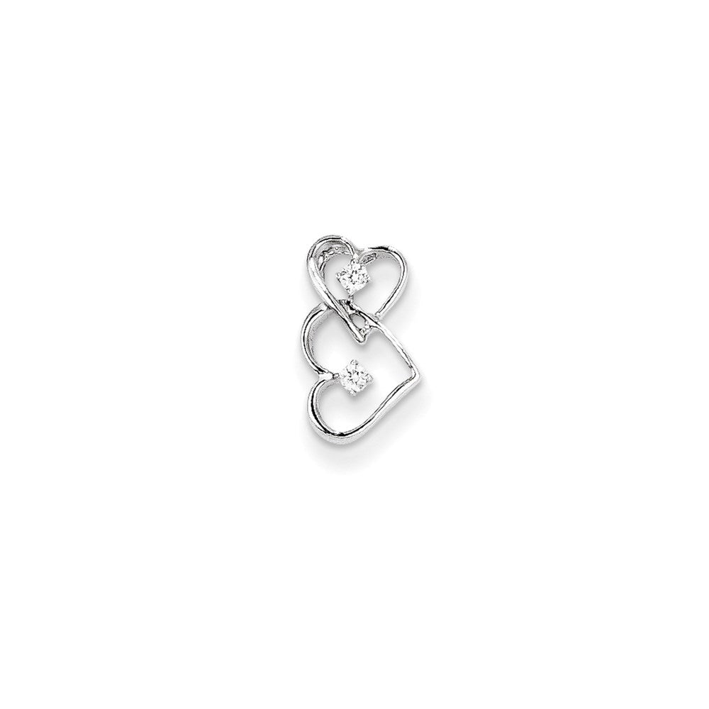 14K White Gold Diamond Double Heart Chain Slide