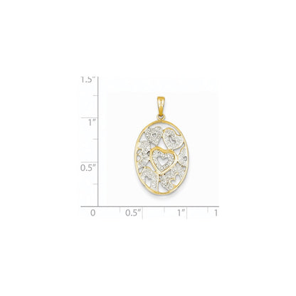 14K Yellow Gold Real Diamond Hearts in Oval Pendant