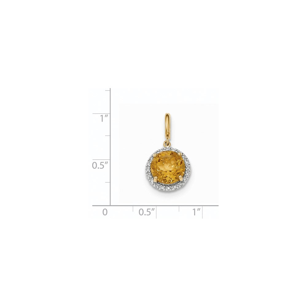 14K Yellow Gold Citrine w/Real Diamond Halo Pendant