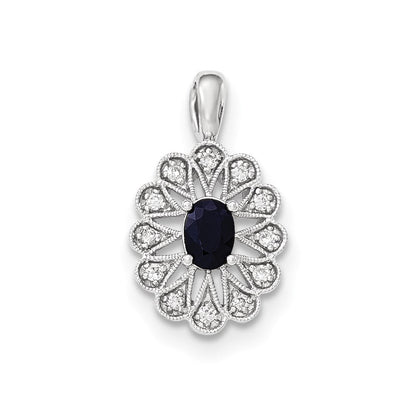 14K White GoldReal Diamond and Sapphire Pendant