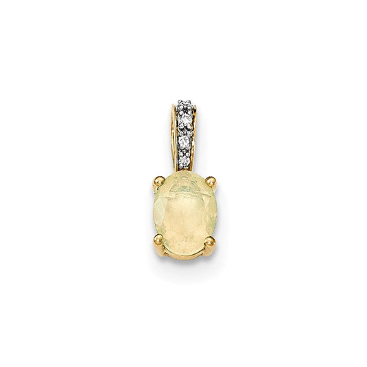 14K Yellow Gold Oval Australian Opal u0026 Real Diamond Pendant