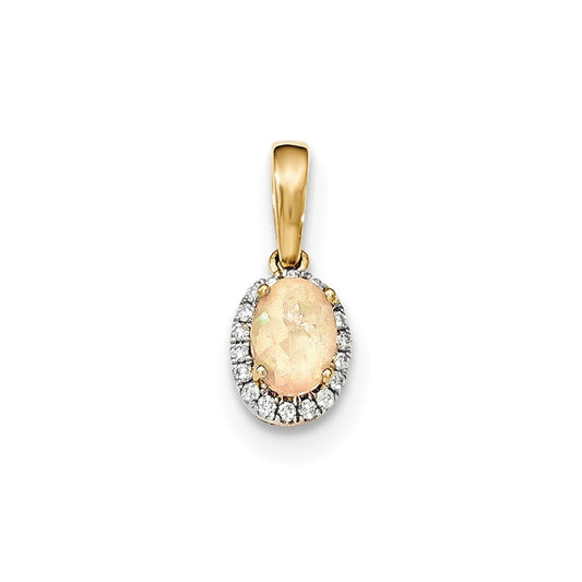 14K Yellow Gold Oval Australian Opal u0026 Real Diamond Halo Pendant