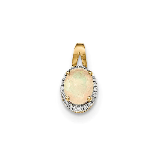 14K Yellow Gold Oval Australian Opal u0026 Real Diamond Halo Pendant