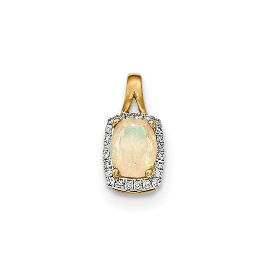 14K Yellow Gold Oval Australian Opal u0026 Real Diamond Rectangle Pendant