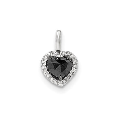 14k White Gold Black and White Real Diamond Heart Pendant