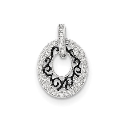 14K White Gold w/Black Rhodium Polished Real Diamond Pendant