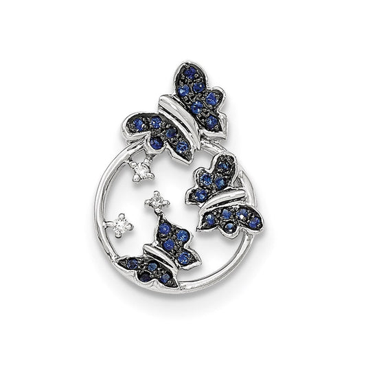 14K White Gold Real Diamond u0026 Blue Sapphire Butterfly Slide Pendant