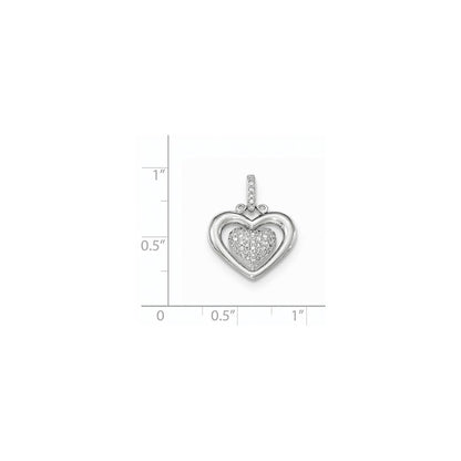 14K White Gold Polished Pav?ó?é¼?í Real Diamond Heart Pendant