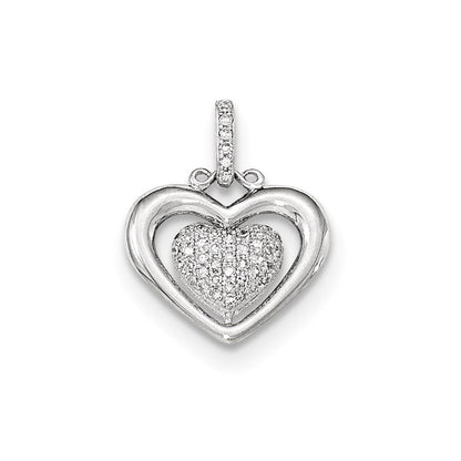 14K White Gold Polished Pav?ó?é¼?í Real Diamond Heart Pendant