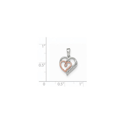 14k White and Rose Gold Real Diamond Double Heart Pendant