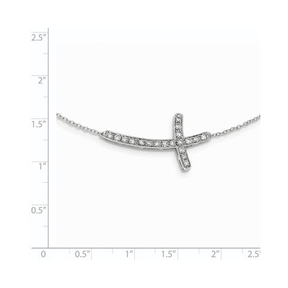 14K White Gold Real Diamond Sideways Cross 18in Necklace