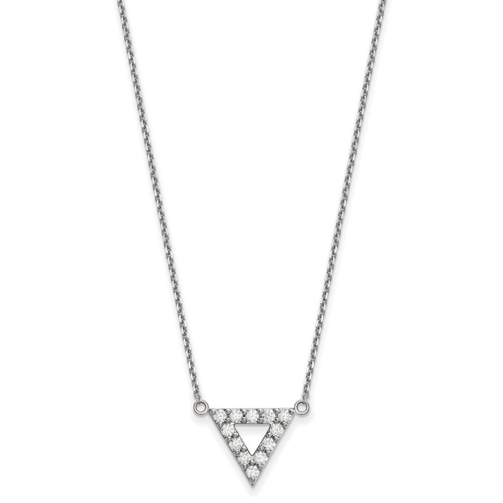 14k White Gold A Quality Real Diamond 13mm Triangle Necklace