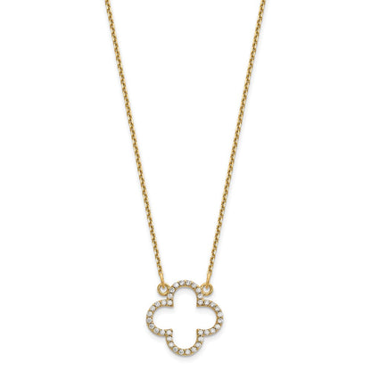 14K Yellow Gold Small Real Diamond Quatrefoil Design Necklace
