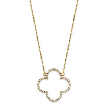 14K Yellow Gold Medium Necklace Real Diamond Quatrefoil Design