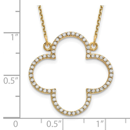 14K Yellow Gold Medium Necklace Real Diamond Quatrefoil Design