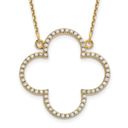 14K Yellow Gold Medium Necklace Real Diamond Quatrefoil Design