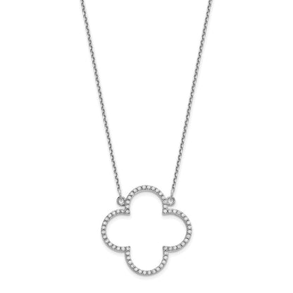 14k White Gold Medium Real Diamond Quatrefoil Design Necklace