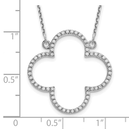 14k White Gold Medium Real Diamond Quatrefoil Design Necklace